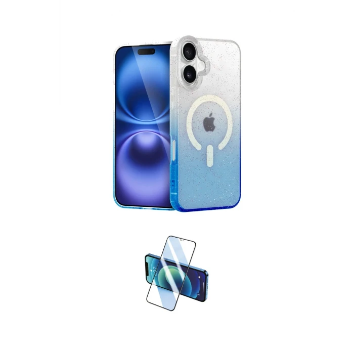 ieg™ iPhone 16 Plus Kılıf Eksen Minimal Özel Seri - Siyah 3D Antistatik Cam Ekran Koruyucu