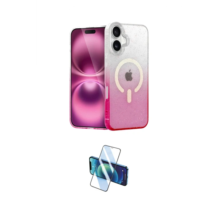 ieg™ iPhone 16 Plus Kılıf Eksen Minimal Özel Seri - Siyah 3D Antistatik Cam Ekran Koruyucu