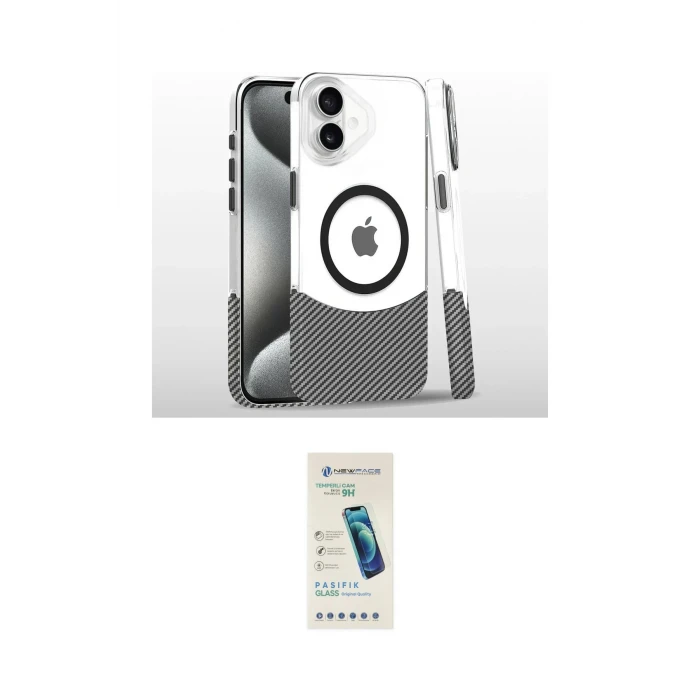 ieg™ iPhone 16 Plus Kılıf İz Asil Prime - Şeffaf Pasifik Cam Ekran Koruyucu