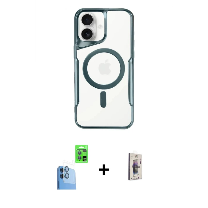 ieg™ iPhone 16 Plus Kılıf Yadigar Klasik Özel Seri - Siyah Bilvis 3D Cam Ekran Koruyucu + Raze Metal Kamera Lens - LT