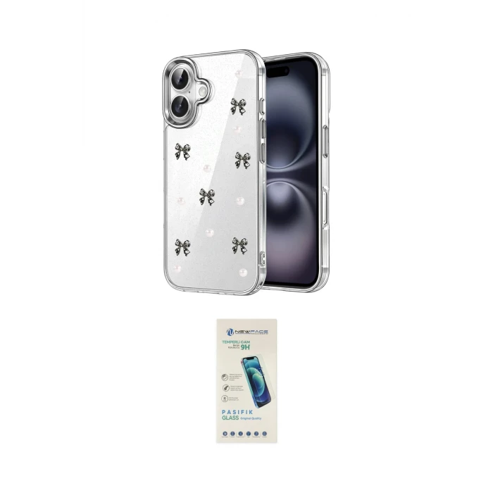 ieg™ iPhone 16 Plus Kılıf Yörünge Form - Şeffaf Pasifik Cam Ekran Koruyucu