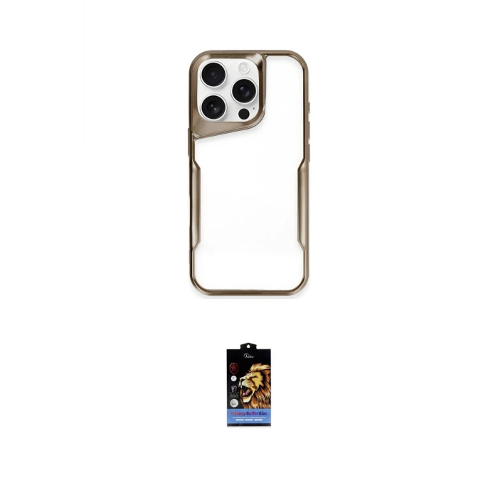 ieg™ iPhone 16 Pro Kılıf Akış Çizgi Koleksiyonu - Siyah Buffer Hayalet Cam Ekran Koruyucu