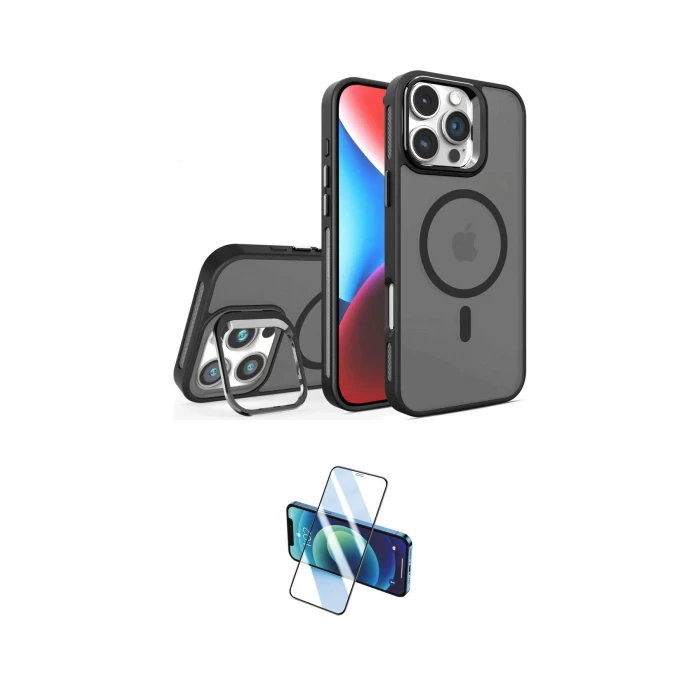 ieg™ iPhone 16 Pro Kılıf Akış Form - Siyah 3D Antistatik Cam Ekran Koruyucu
