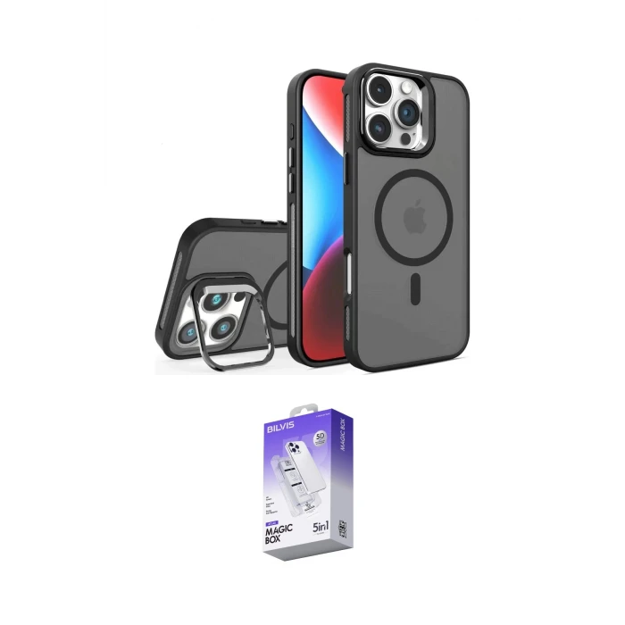 ieg™ iPhone 16 Pro Kılıf Akış Form - Siyah Bilvis 5in1 3D Magic Cam Ekran Koruyucu
