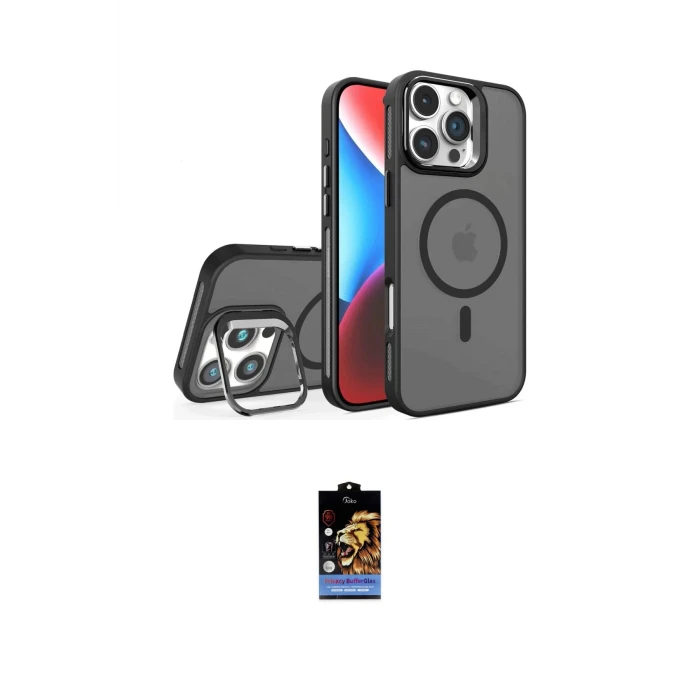 ieg™ iPhone 16 Pro Kılıf Akış Form - Siyah Buffer Hayalet Cam Ekran Koruyucu