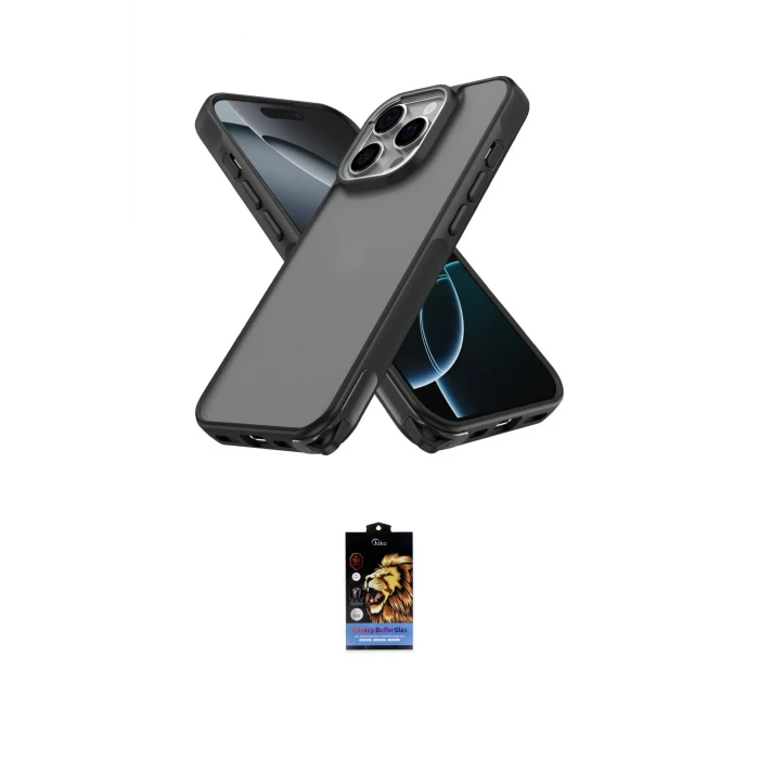 ieg™ iPhone 16 Pro Kılıf Atlas Form - Siyah Buffer Hayalet Cam Ekran Koruyucu