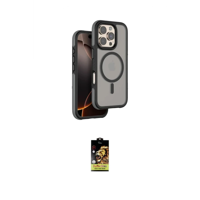 ieg™ iPhone 16 Pro Kılıf Çekirdek Minimal Prime - Siyah Buffer Cam Ekran Koruyucu