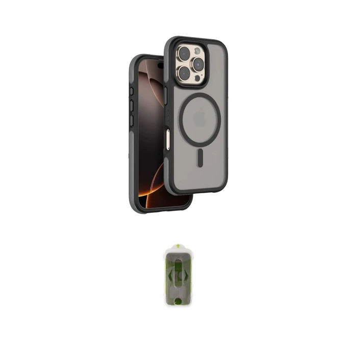 ieg™ iPhone 16 Pro Kılıf Çekirdek Minimal Prime - Siyah Joko Magic 5D Hayalet Cam