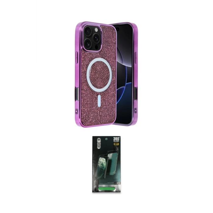 ieg™ iPhone 16 Pro Kılıf Eksen Çizgi - Siyah 360 Mat Full Body Arka Koruyucu