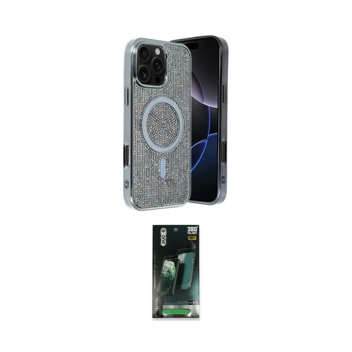 ieg™ iPhone 16 Pro Kılıf Eksen Çizgi - Siyah 360 Mat Full Body Arka Koruyucu