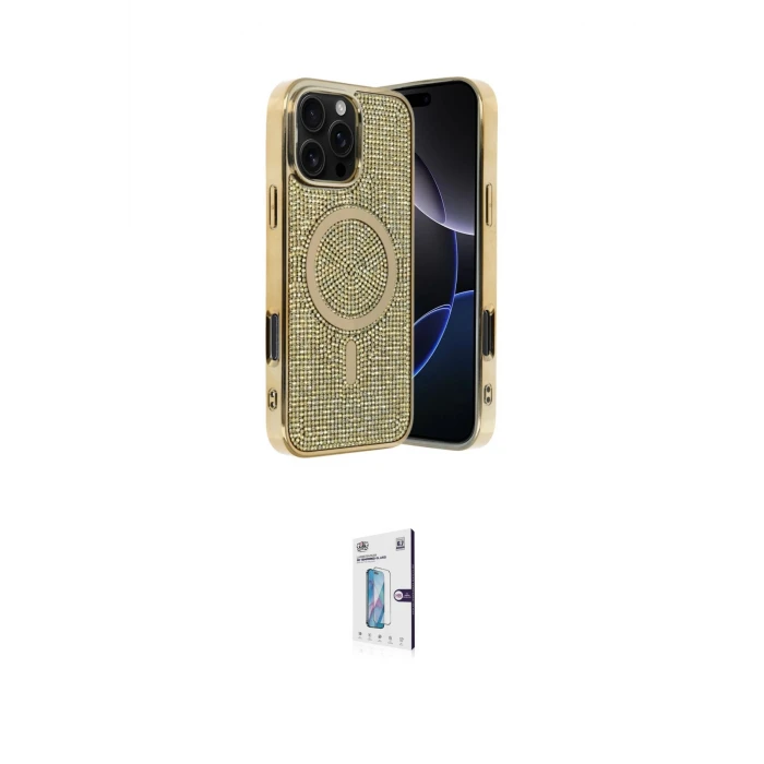 ieg™ iPhone 16 Pro Kılıf Eksen Çizgi - Siyah Bilvis 0.18mm Plus Cam Ekran Koruyucu