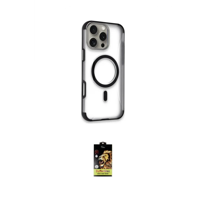 ieg™ iPhone 16 Pro Kılıf Eksen Klasik Koleksiyonu - Siyah Buffer Cam Ekran Koruyucu