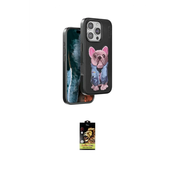 ieg™ iPhone 16 Pro Kılıf İz Minimal Koleksiyonu - Siyah Buffer Cam Ekran Koruyucu