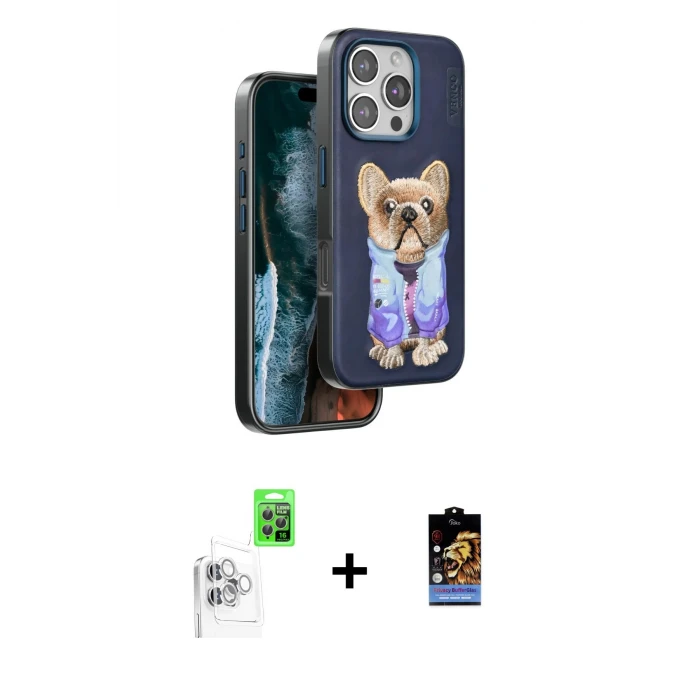 ieg™ iPhone 16 Pro Kılıf İz Minimal Koleksiyonu - Siyah Buffer Hayalet Cam Ekran Koruyucu + Raze Metal Kamera Lens - BZ