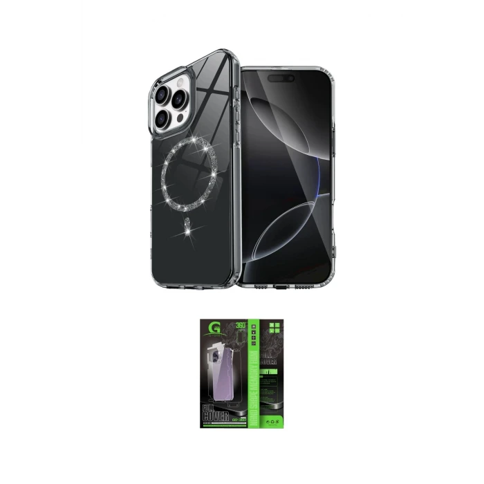 ieg™ iPhone 16 Pro Kılıf Kıvılcım Form Prime - Şeffaf 360 Full Body Arka Koruyucu
