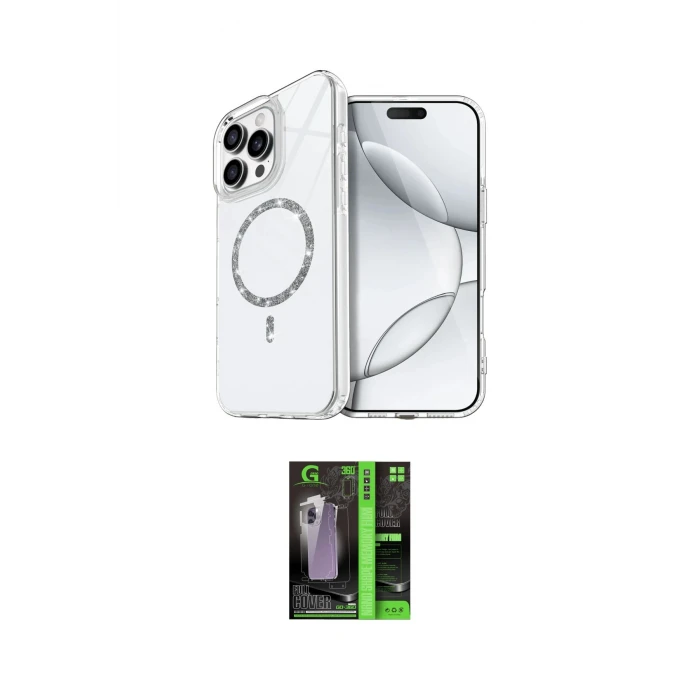 ieg™ iPhone 16 Pro Kılıf Kıvılcım Form Prime - Şeffaf 360 Full Body Arka Koruyucu