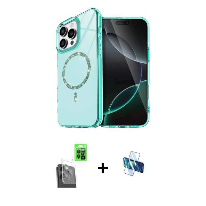 ieg™ iPhone 16 Pro Kılıf Kıvılcım Form Prime - Siyah 3D Antistatik Seramik Nano Ekran Koruyucu + Raze Metal Kamera Lens - SH