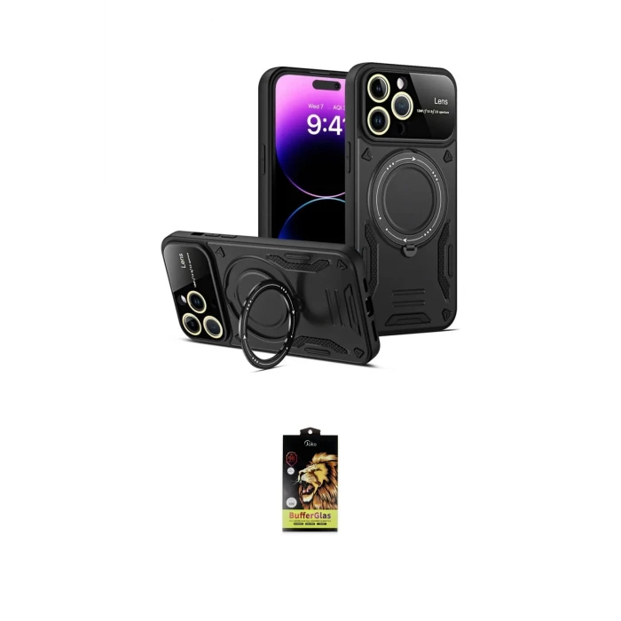 ieg™ iPhone 16 Pro Kılıf Kıvılcım Modern Serisi - Siyah Buffer Cam Ekran Koruyucu