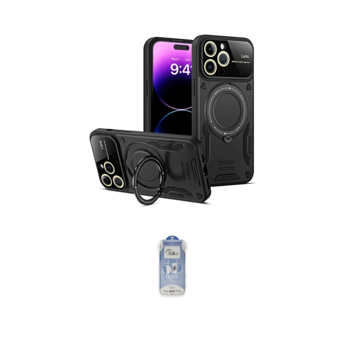 ieg™ iPhone 16 Pro Kılıf Kıvılcım Modern Serisi - Siyah Joko Magic 5D Cam