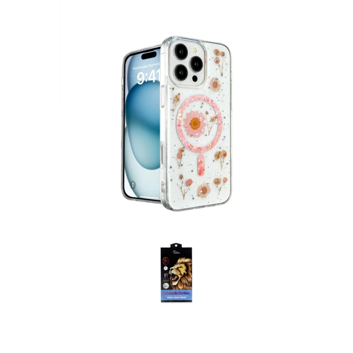 ieg™ iPhone 16 Pro Kılıf Kozmos Doku - Siyah Buffer Hayalet Cam Ekran Koruyucu