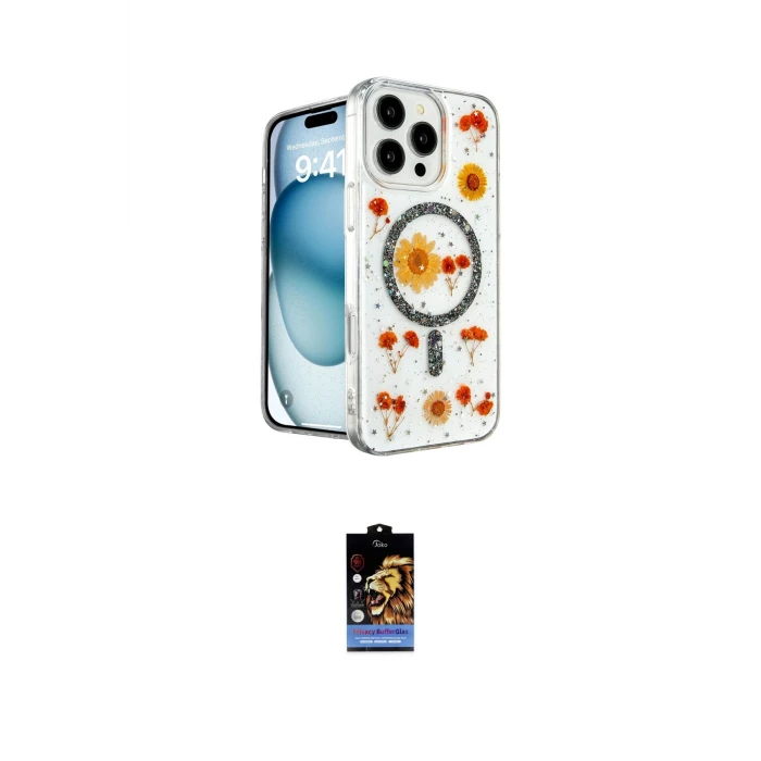 ieg™ iPhone 16 Pro Kılıf Kozmos Doku - Siyah Buffer Hayalet Cam Ekran Koruyucu