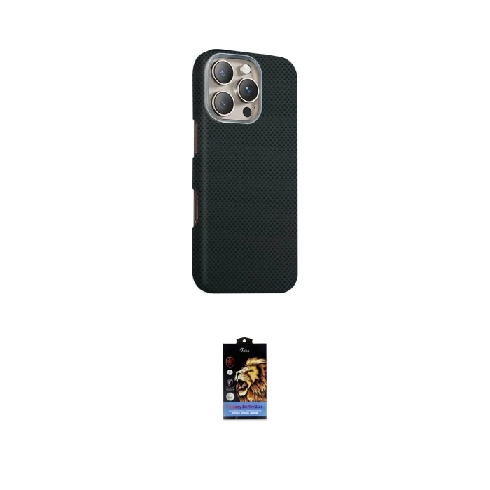 ieg™ iPhone 16 Pro Kılıf Kozmos Klasik Prime - Siyah Buffer Hayalet Cam Ekran Koruyucu