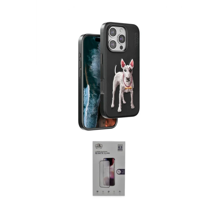 ieg™ iPhone 16 Pro Kılıf Nova Form Koleksiyonu - Siyah Bilvis 3D Mat Cam Ekran Koruyucu