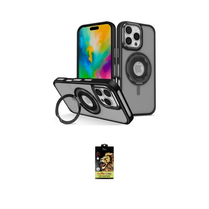 ieg™ iPhone 16 Pro Kılıf Nova Minimal Serisi - Siyah Buffer Cam Ekran Koruyucu