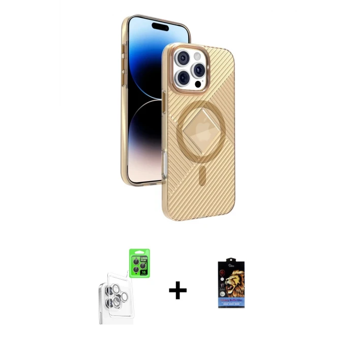 ieg™ iPhone 16 Pro Kılıf Nova Modern Prime - Siyah Buffer Hayalet Cam Ekran Koruyucu + Raze Metal Kamera Lens - BZ