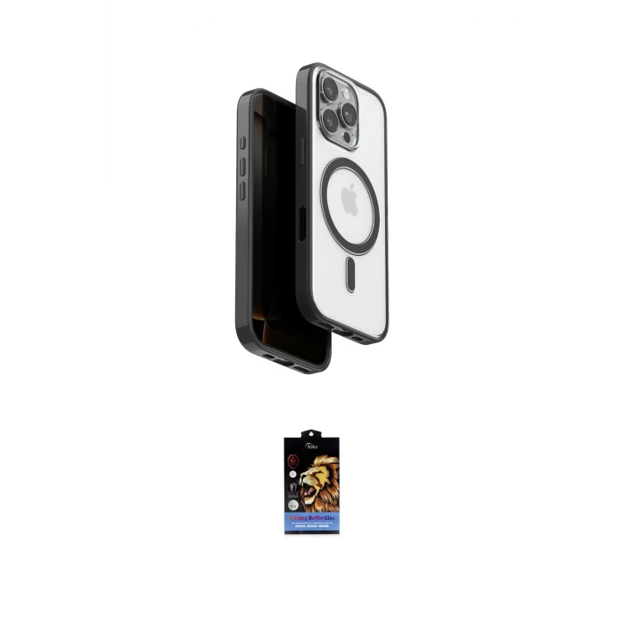 ieg™ iPhone 16 Pro Kılıf Pusula Form Serisi - Siyah Buffer Hayalet Cam Ekran Koruyucu