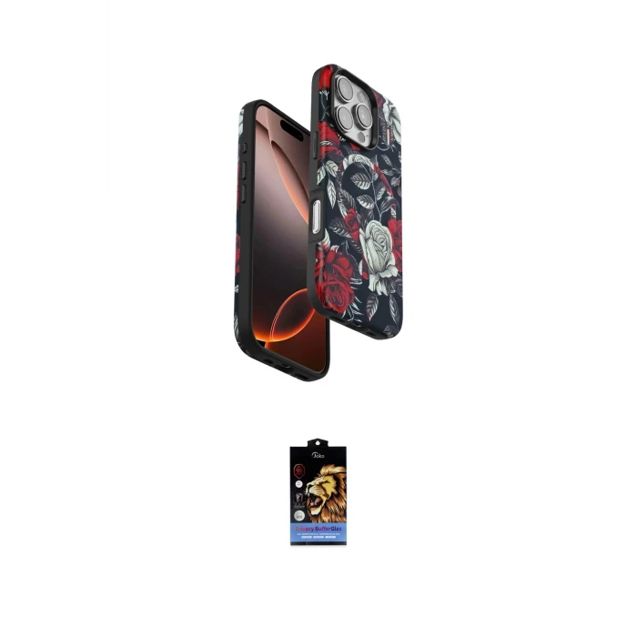 ieg™ iPhone 16 Pro Kılıf Siluet Doku - Siyah Buffer Hayalet Cam Ekran Koruyucu