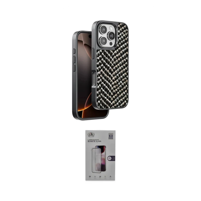 ieg™ iPhone 16 Pro Kılıf Vadi Özel Seri - Siyah Bilvis 3D Mat Cam Ekran Koruyucu