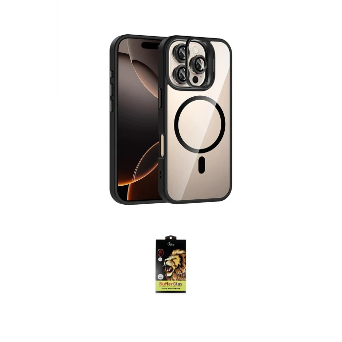 ieg™ iPhone 16 Pro Kılıf Yadigar Asil Koleksiyonu - Siyah Buffer Cam Ekran Koruyucu