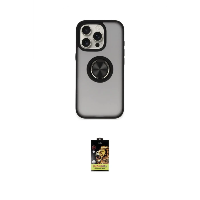 ieg™ iPhone 16 Pro Kılıf Yörünge Çizgi - Siyah Buffer Cam Ekran Koruyucu