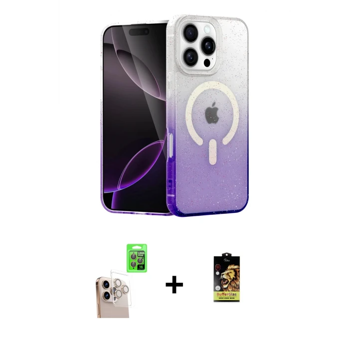 ieg™ iPhone 16 Pro Max Eksen Minimal Özel Seri - Siyah Buffer Cam Ekran Koruyucu + Natural Grey Raze Metal Kamera Lens