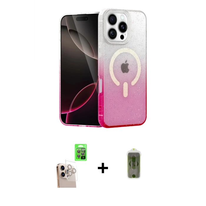 ieg™ iPhone 16 Pro Max Eksen Minimal Özel Seri - Siyah Joko Magic 5D Hayalet Cam + Natural Grey Raze Metal Kamera Lens