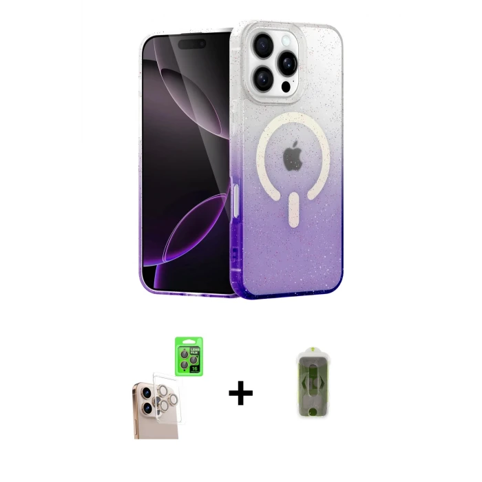 ieg™ iPhone 16 Pro Max Eksen Minimal Özel Seri - Siyah Joko Magic 5D Hayalet Cam + Natural Grey Raze Metal Kamera Lens