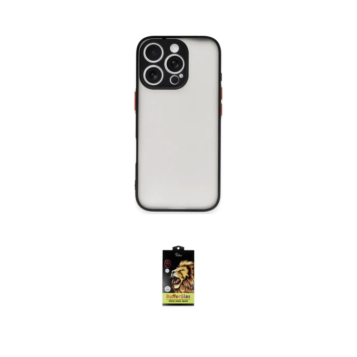 ieg™ iPhone 16 Pro Max Kılıf Ahenk Çizgi Serisi - Siyah Buffer Cam Ekran Koruyucu