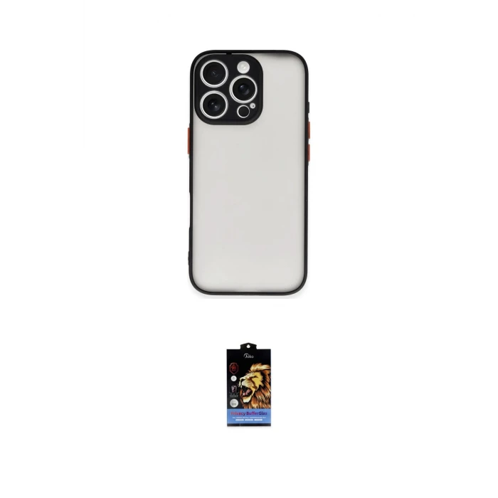 ieg™ iPhone 16 Pro Max Kılıf Ahenk Çizgi Serisi - Siyah Buffer Hayalet Cam Ekran Koruyucu