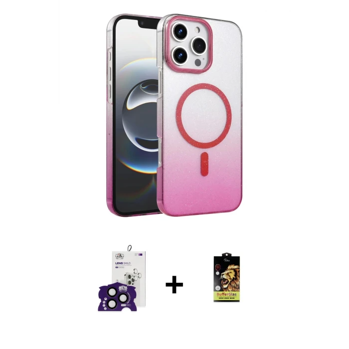 ieg™ iPhone 16 Pro Max Kılıf Ahenk Doku Özel Seri - Siyah Buffer Cam Ekran Koruyucu + Bilvis Titan Kamera Lens - SH