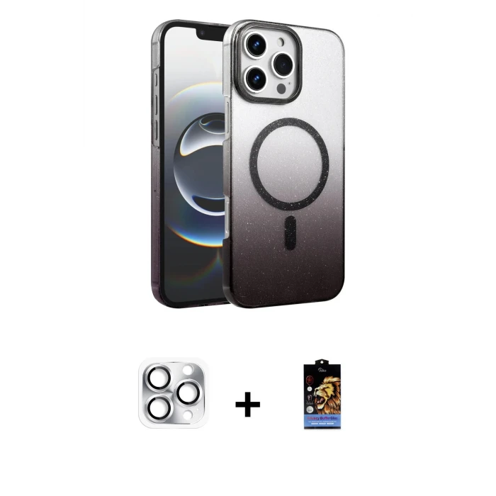 ieg™ iPhone 16 Pro Max Kılıf Ahenk Doku Özel Seri - Siyah Buffer Hayalet Cam Ekran Koruyucu + Pers Alüminyum Kamera Lens - GS