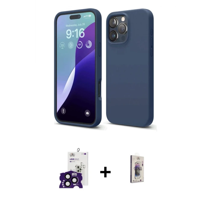 ieg™ iPhone 16 Pro Max Kılıf Ahenk Serisi - Siyah Bilvis 3D Cam Ekran Koruyucu + Bilvis Titan Kamera Lens - SH