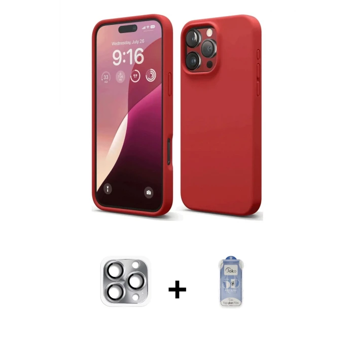 ieg™ iPhone 16 Pro Max Kılıf Ahenk Serisi - Siyah Joko Magic 5D Cam + Pers Alüminyum Kamera Lens - GI