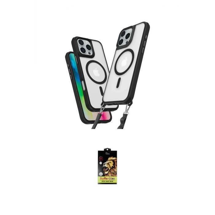 ieg™ iPhone 16 Pro Max Kılıf Atlas Doku Koleksiyonu - Siyah Buffer Cam Ekran Koruyucu