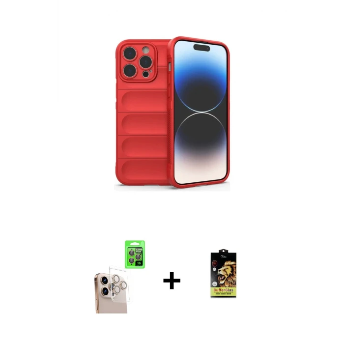 ieg™ iPhone 16 Pro Max Kılıf Atlas Koleksiyonu - Siyah Buffer Cam Ekran Koruyucu + Natural Grey Raze Metal Kamera Lens