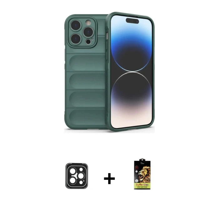 ieg™ iPhone 16 Pro Max Kılıf Atlas Koleksiyonu - Siyah Buffer Cam Ekran Koruyucu + PVD Metal Kamera Lens - SH