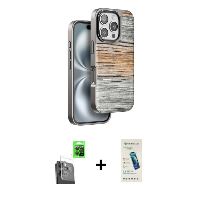 ieg™ iPhone 16 Pro Max Kılıf Atlas Minimal Özel Seri - Şeffaf Pasifik Cam Ekran Koruyucu + Siyah Raze Metal Kamera Lens