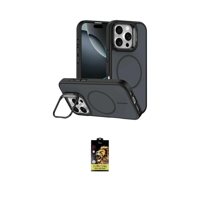 ieg™ iPhone 16 Pro Max Kılıf Çekirdek Klasik - Siyah Buffer Cam Ekran Koruyucu