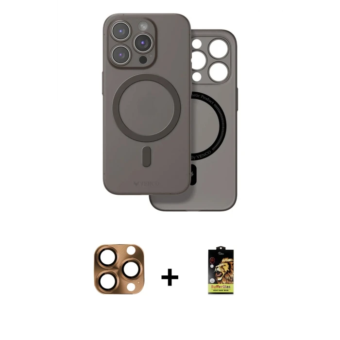 ieg™ iPhone 16 Pro Max Kılıf Çekirdek Klasik - Siyah Buffer Cam Ekran Koruyucu + Pers Alüminyum Kamera Lens - CLTM