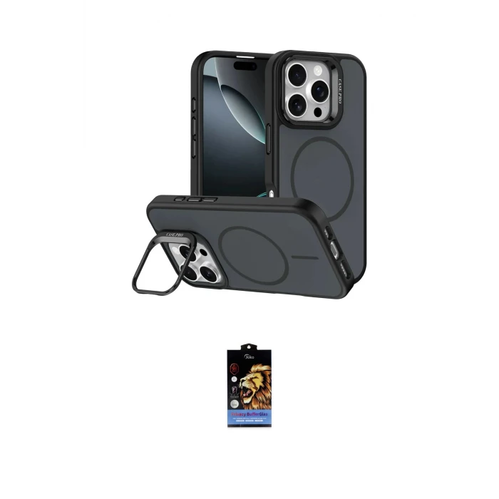 ieg™ iPhone 16 Pro Max Kılıf Çekirdek Klasik - Siyah Buffer Hayalet Cam Ekran Koruyucu
